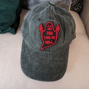 Handmade Hat, "Eff You" vintage washed look, navy blue, unisex $20